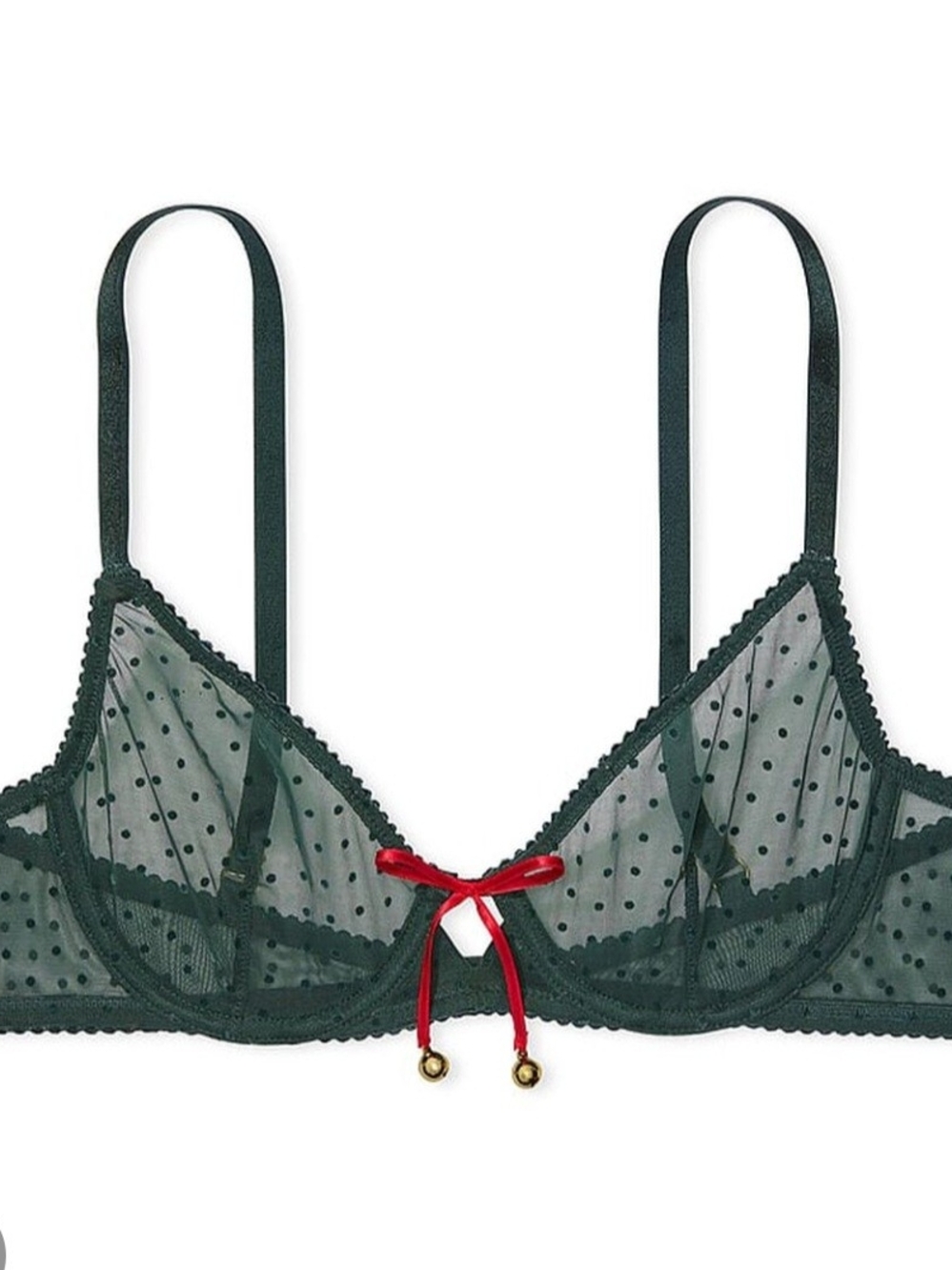 VICTORIAS SECRET, Sheer Polka Dot Underwire Bralette with  Removable Red Bow